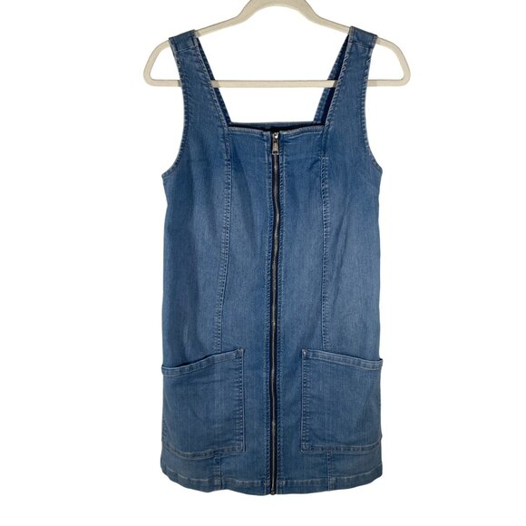 Guess Y2K vintage square neck patch pocket Denim Jumper mini Dress exposed Front - Picture 1 of 9